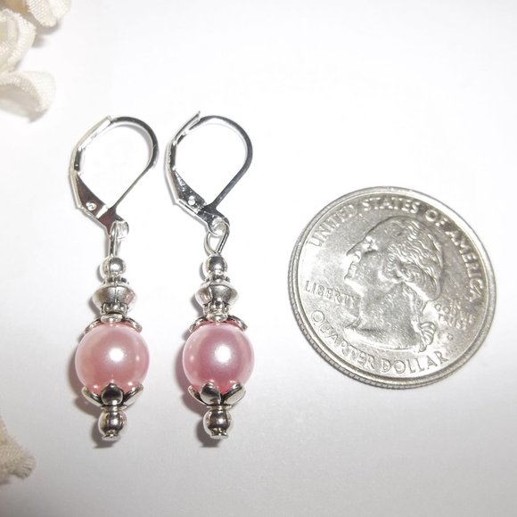 Blush Pink Pearl Earrings Silver Drop Dangle Jewelry Gift Idea for Girl NWT 8232 - Picture 2 of 8